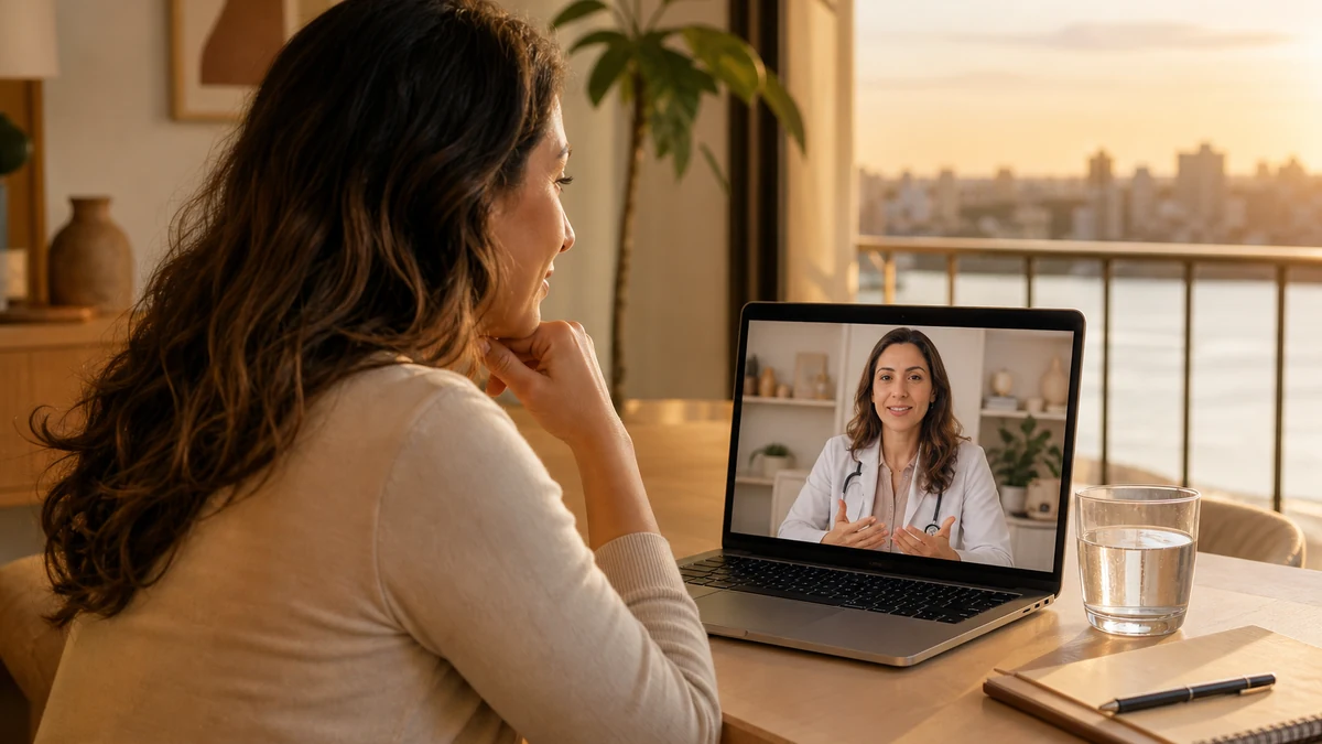 Paciente em casa durante uma consulta médica por videochamada